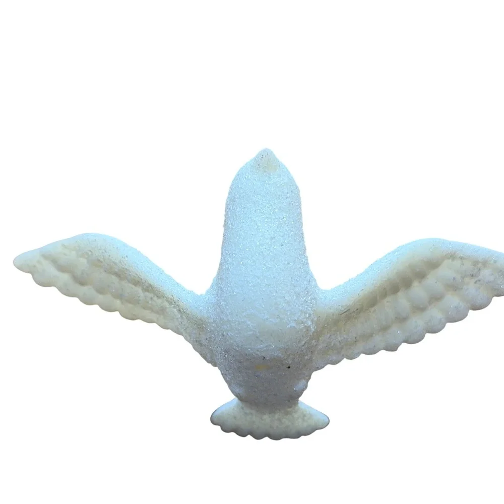 Set of 2 Glitter Bird Ornaments Gold Leaf and White Sparkle Doves Holiday Decor